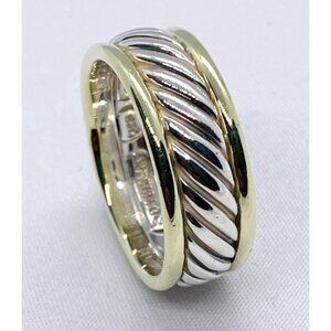 David Yurman Sterling Silver and 14K Yellow Gold Cable Band Size 11
